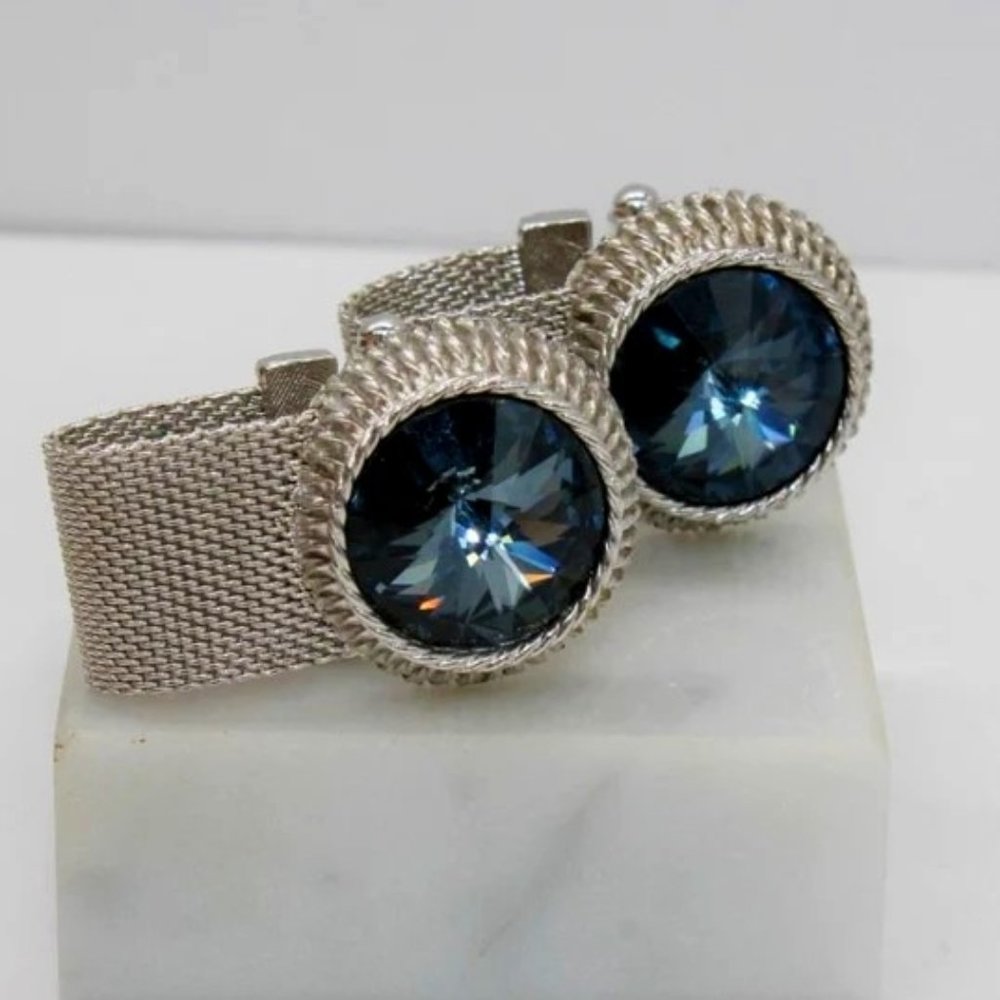 Vintage Blue Crystal Rhinestone Cuff Links